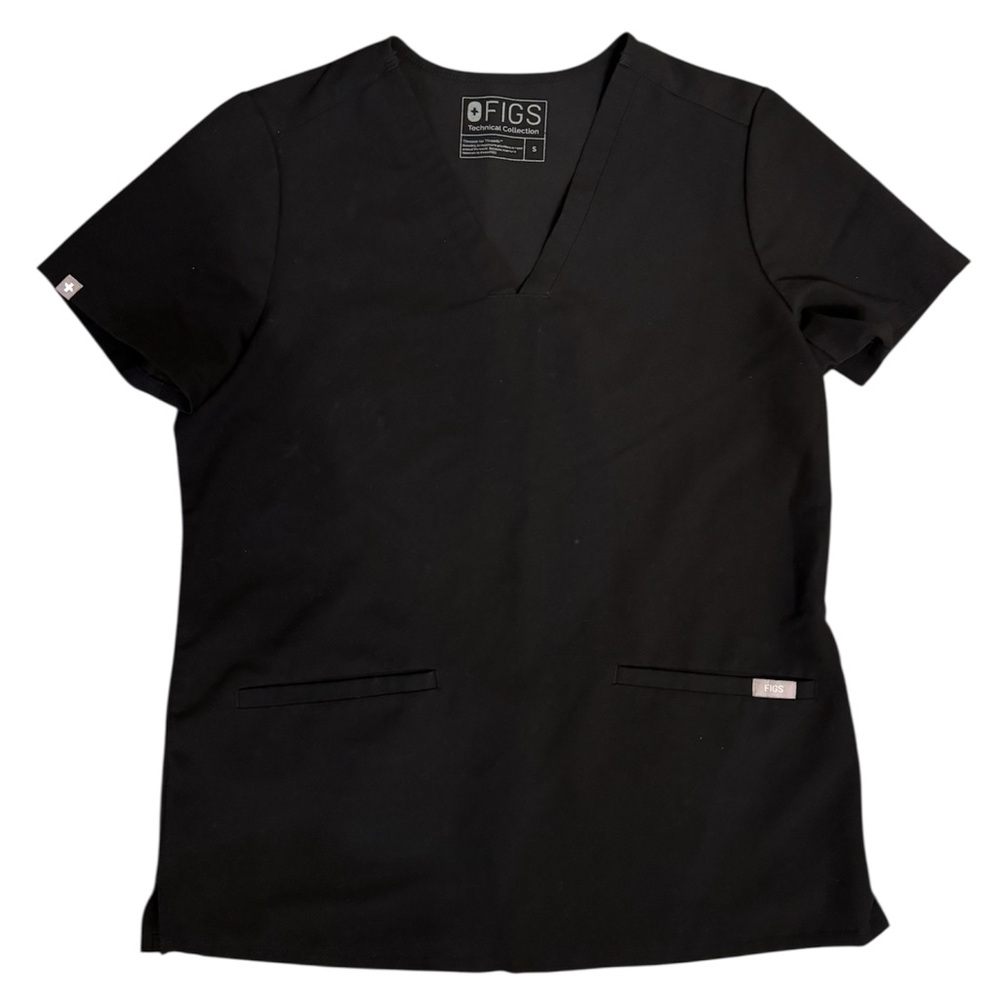 FIGS Casma 3 Pocket Scrub Top Classic V-Neck Scrub Top Black Small